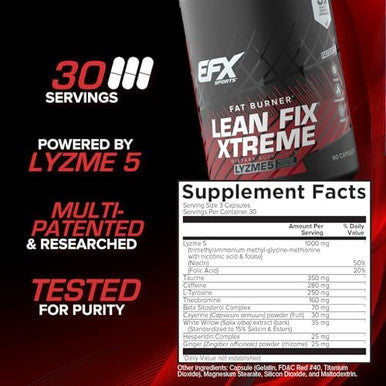 Efx Sports Lean Fix Xtremeweight Loss Supplementmultipatented Fat Burning Formulapowered By Lyzme 530 Servings 90 Capsules