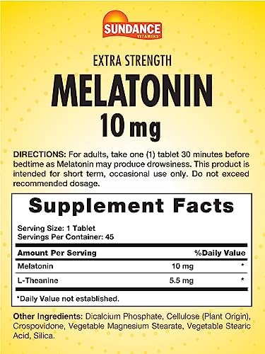 Sundance Melatonin 10Mg Tablets 45 Count Extra Strength Vegetarian Nongmo And Gluten Supplement