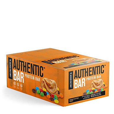 Authentic Bar Peanut Butter Candy Protein Bars Tasty Meal Replacement Energy Bars w/ 16g Whey Protein Isolate Natural Sugars from Pure Honey Healthy Fat Peanut Butter Foundation 12 Pack