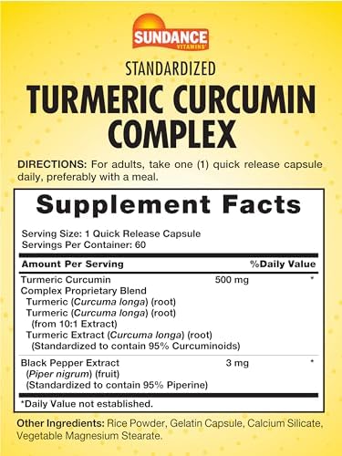 Sundance Turmeric Curcumin Complex 60 Quick Release Capsules Traditional Herbal Supplement Nongmo And Gluten Formula