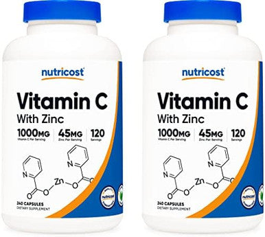 Nutricost Vitamin C With Zinc Capsules 120 Servings (2 Pack) 1000Mg Vitamin C 45Mg Zinc Nongmo Gluten Vitamin C Supplement