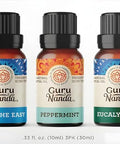 Gurunanda Breathe Essential Oil Set 3-Pack Aromatherapy Oils For Diffusers Massages & Diy Recipes Peppermint Eucalyptus & Breath Easy 100 Pure Natural & Undiluted (3 X 0.34 Fl Oz)