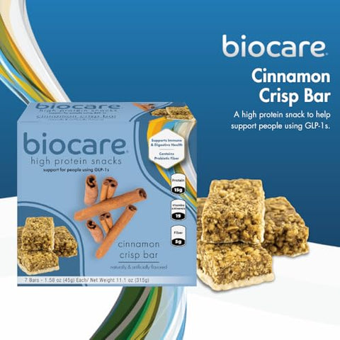 Biocare High Protein Snack Bar, Provides 15g Essential Protein, 5g Dietary Fiber, Cinnamon Crisp (7 Count)