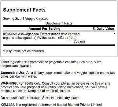 Swanson Ultimate Ashwagandha KSM-66 - Herbal Supplement Supporting Healthy Stress Levels & Relaxation - Natural Formula to Promote a Calm & Relaxed Mindset - (60 Veggie Capsules 250mg Each)