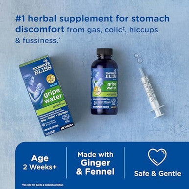 Mommy's Bliss Gripe Water Original Infant Gas & Colic Relief Gripe Water for Babies Gentle & Safe 2 Weeks+ 4 Fl Oz (Pack of 1)
