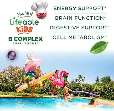 Lifeable Sugar Vitamin B Complex For Kids Bcomplex With Vitamin C Great Tasting Vit B Complex Vitamins Energy And Nerve Support Kids B Vitamins Complex For Boys And Girls 90 Gummies