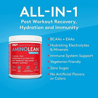 Rsp Aminolean Recovery - Post Workout Bcaas Amino Acids Supplement + Electrolytes, Bcaas And Eaas For Hydration Boost, Immunity Support - Muscle Recovery Drink, Vegan Aminos, Blood OrangeÃƒÂ¢Ã¢â€šÂ¬Ã‚Â¦