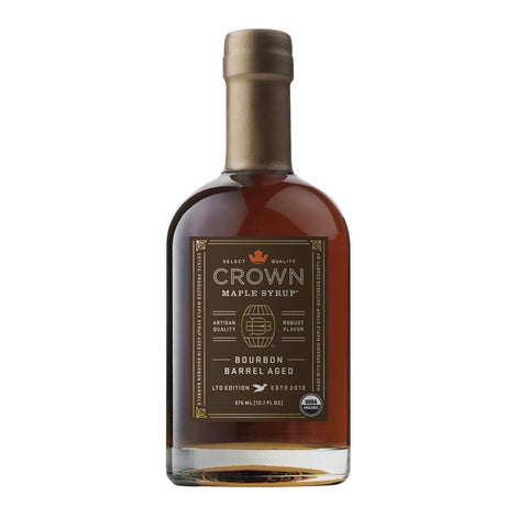 Crown Maple Certified Organic Bourbon Barrel Aged Maple Syrup, Pure, Gluten Free, No Preservatives, Non-GMO Pairs well with Pancakes, Coffee, Cocktails & Brunch, 25 Fl Oz (Pack of 1)