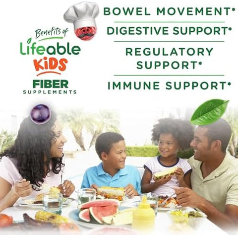 Lifeable Prebiotic Fiber Gummies For Kids Kids Fiber Gummies 5G Great Tasting Fiber Supplements For Kids Prebiotic Gummies For Digestive Health Fiber Gummy For Kids Children 90 Gummies