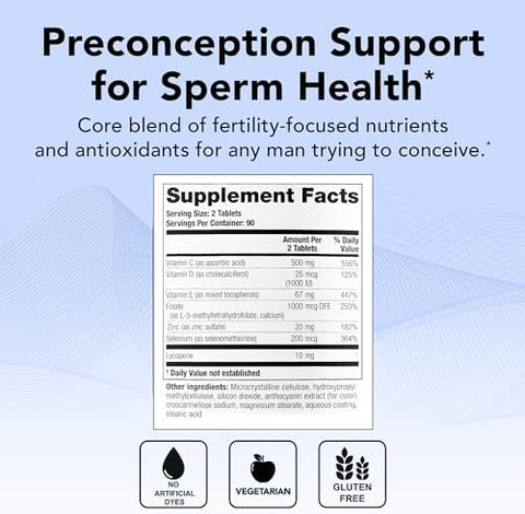 Theralogix Conceptionxr Reproductive Health For Men Men'S Preconception Vitamins For Fertility Support Male Fertility Supplements For Sperm Health Nsf 180 Tabs (90Day Supply) Unflavor