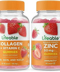 Lifeable Collagen & Vitamin C + Zinc 50Mg Gummies Bundle Great Tasting Vitamin Supplement Gluten Gmo Chewable Gummy