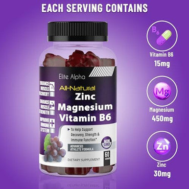 Zinc+Magnesium+Vitamin B6 Max Strength Gummies - Potent All-Natural Zinc, Magnesium, B6 For Immune Support And Muscle Energy & RecoveryÃƒÂ¢Ã¢â‚¬ÂÃ¢â‚¬Å¡Elite Alpha