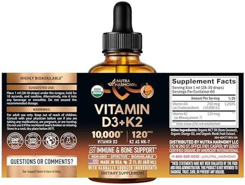 Nutraharmony Organic Vitamin B12 and Organic Vitamin D3 K2 Drops