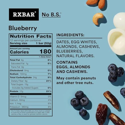 RXBAR Protein Bars, Bleuberry, 24 Count Simple Ingredient Snack Bars