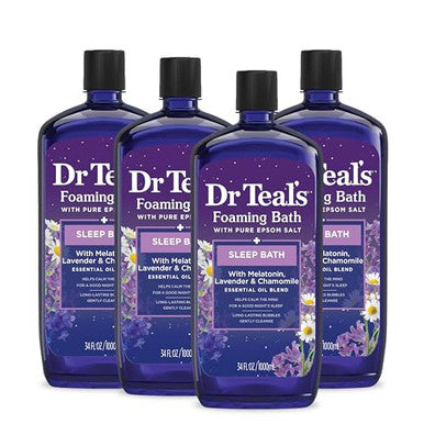 Dr Teal'S Sleep Body Lotion 24Hour Moisture With Melatonin Lavender & Chamomile Essential Oils 8 Fl Oz (Pack Of 3) & Foaming Bath With Pure Epsom Salt Sleep Blend With Melatonin