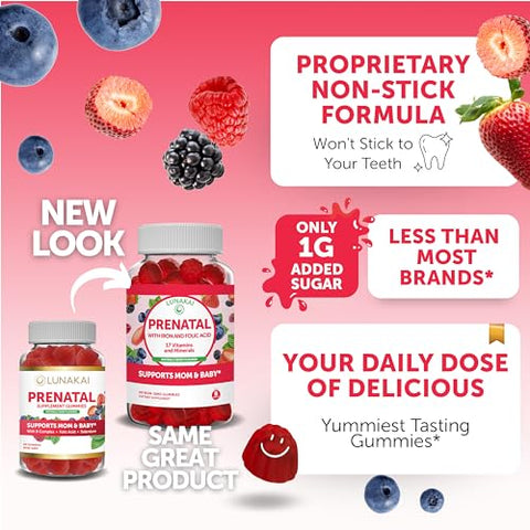 Lunakai Usa Made 17-In-1 Prenatal Vitamins And Biotin Gummies Bundle - Delicious Daily Prenatal Gummies For Maternal Wellness Support 60Ct