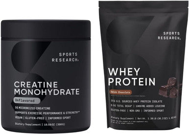 Sports Research Creatine Monohydrate (10.58 Oz) And Dutch Chocolate Whey Protein (2 Lbs) The Dynamic Duo For Lean Muscle Building Improved Performance And Strength & Workout Recovery