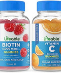 Lifeable Sugar Biotin + Vitamin C Gummies Bundle Great Tasting Vitamin Supplement Gluten Gmo Chewable Gummy