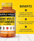 Mason Natural Daily Mini Multi Vitamins With Iron Vitamins A C D E B1 B2 B3 B6 B12 Folate & Calcium 100 Day Supply Per Bottle (3Pack)