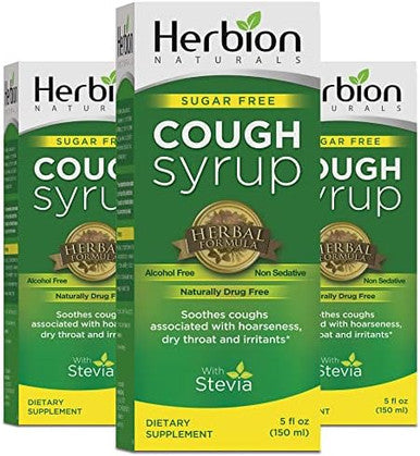 Herbion Naturals Sugar Cough Syrup With Stevia 5 Fl Oz Helps Relieve Cough And Soothes Sore Throat Naturally Optimizes Immune System 3 Packs