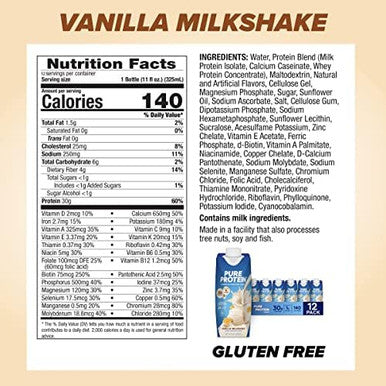 Pure Protein Vanilla Protein Shake, 30g Complete Protein, Vitamins A, C, D, and E plus Zinc to Support Immune Health, Ready to Drink and Keto-Friendly, 11oz Bottles, 12 Pack