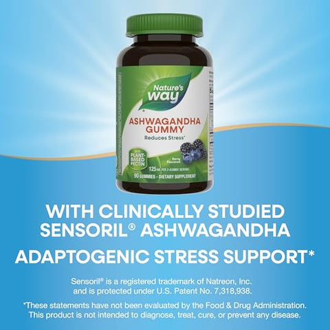 Nature'S Way Ashwagandha Gummies Reduce Stress With Adaptogenic Herb 125 Mg Per 2-Gummy Serving Berry Flavored 90 Gummies (Packaging May Vary)