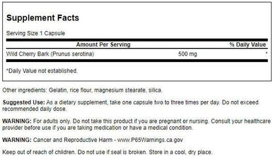 Swanson Full Spectrum Wild Cherry Bark Respiratory System Support 500 Milligrams 90 Capsules
