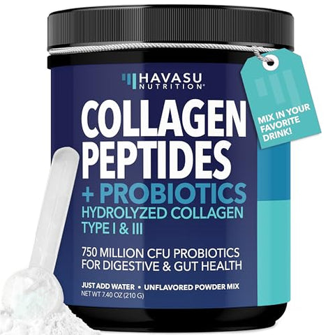 Havasu Nutrition Collagen Peptides Powder With Probiotics - Grass-Fed Hydrolyzed Type I & Iii For Hair Skin And Nail Health - Glp-1 Nutritional Support For Digestion - Easy-To-Mix Unflavored 1-Month Supply