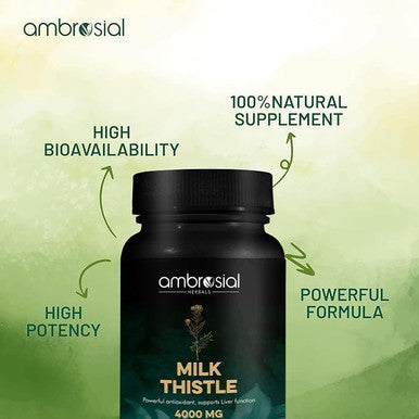 Ambrosial Ambrosial Milk Thistle 4000mg | High Strength Liver Support Antioxidant | Liver Detox Supplement (Pack of 1-120 Tablets)