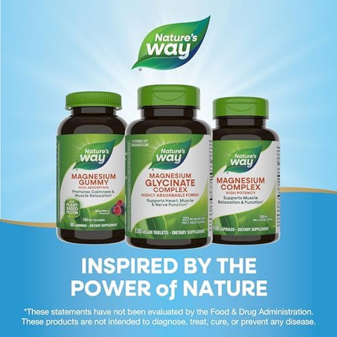 NatureS Way Magnesium Glycinate Complex Supports Heart Muscle Nerve Function Highly Absorbable 220 Mg Per 2Tablet Serving No Gluten Vegan 120 Tablets (Packaging May Vary)