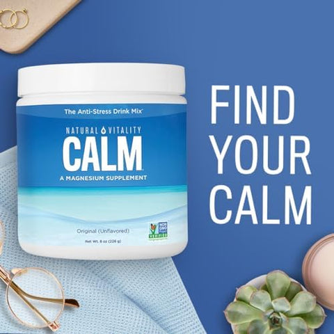 Natural Vitality CALM Magnesium Supplement Drink Mix Plus Calcium AntiStress Drink Mix Powder With Calcium Vegetarian and NonGMO Raspberry Lemon 8 oz