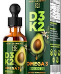 Elements Liquid Vitamin D3 + K2 Drops 10,000 Iu With Omega-3 High Absorption For Bone, Immune & Heart Support Pure Avocado Oil Base Non-Gmo 2 Fl Oz (60 Ml)