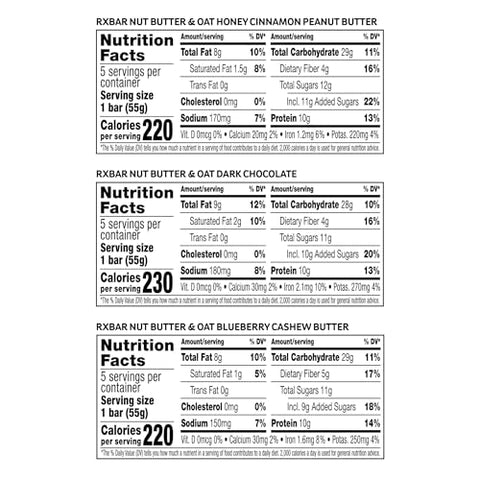 RXBAR Nut Butter and Oat Protein Bars, Protein Snack, Snack Bars, Variety Pack (3 Boxes, 15 Bars)