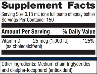 Metagenics D3 Spray Vegetarian and Bioavailable Vitamin D Supplement 1,000 IU (25 mcg) Support for Bone Cardiovascular and Immune Health | 150 Servings
