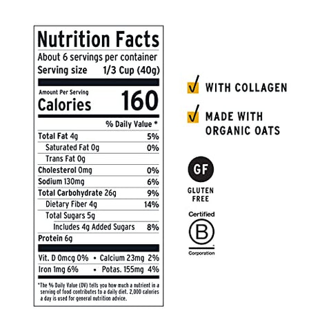 purely elizabeth Oat Pouch Collagen Vanilla Pecan, 8 Ounce (Pack of 3)