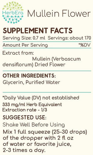 Mullein Flower B120 (2pcs) Alcohol-Free Herbal Extract Tincture, Super-Concentrated Mullein (Verbascum Densiflorum) Dried Flower (2x4 fl oz)