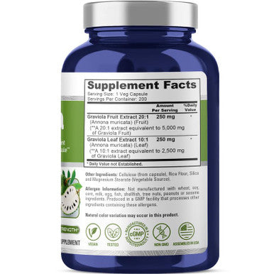 NusaPure Graviola 7,500 mg Equivalent per caps 200 Veggie (Non-GMO, Extract 20:1)