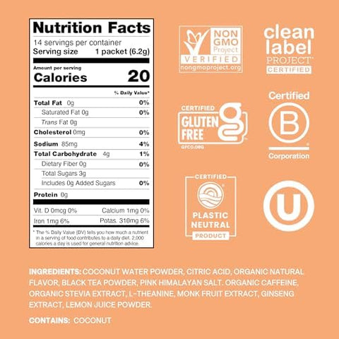 Cure Hydration Plantbased Electrolyte Drink Mix Energy & Dehydration Bundle No Sugar Coconut Water 100Mg Caffeine Nongmo Vegan 14Pack Each: Peach Tea & Strawberry Kiwi