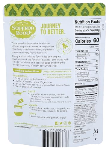 Saffron Road Lemongrass Basil Simmer Sauce, 7oz - Non-GMO, Gluten Free, Halal, Kosher