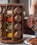 Yungyan Acacia Wood Brown Rotating Spice Rack Seasoning Organizer with 16 Empty Jars, Spice Containers Set with Labels and Funnel, Revolving Seasoning Rack for Kitchen Accessories