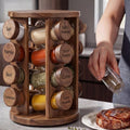 Yungyan Acacia Wood Brown Rotating Spice Rack Seasoning Organizer with 16 Empty Jars, Spice Containers Set with Labels and Funnel, Revolving Seasoning Rack for Kitchen Accessories