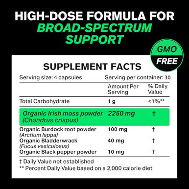 VitaRaw Organic Irish Sea Moss Capsules 2400 mg Burdock Root and Bladderwrack Powder Real Seamoss Pills for Immune Support Joint and Gut Health Help Raw Sea Moss Advanced Herbal Supplement