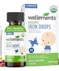 Wellements Organic Iron Drops For Newborn+ Babies (1 Fl Oz) - Cherry Flavor Liquid Iron Supplement For Infants - Toddler Iron Supplement For Kids (4Months+ To 3 Years) - Supports Growth & Development*