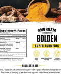 Ambrosia Golden Super Turmeric Bioavailable Curcumin Support Healthy Gut & Brain Health Joint Support 765Mg Of Active Curcuminoids 60 Veggie Capsules (30 Day Supply)