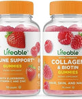 Lifeable Immune Support + Collagen & Biotin Gummies Bundle Great Tasting Vitamin Supplement Gluten Gmo Chewable Gummy