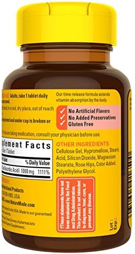 Nature Made Vitamin C 1000 Mg Time Release Tablets With Rose Hips 60 Count (Packaging May Vary)
