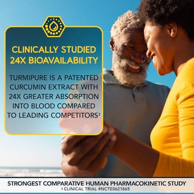 BioEmblem Turmeric Curcumin with Clinically Studied TurmiPure 1 Small Capsule Daily with 24x More Absorption Joint Support and Healthy Inflammation Turmeric Supplement Non GMO