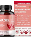 Iron Supplement for Women Gentle Chelate Iron Bisglycinate 25mg with Vitamin C B6 B12 Folic Acid Supports Iron Deficiency Menstrual Health and Energy 120 Count