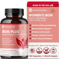 Iron Supplement for Women Gentle Chelate Iron Bisglycinate 25mg with Vitamin C B6 B12 Folic Acid Supports Iron Deficiency Menstrual Health and Energy 120 Count