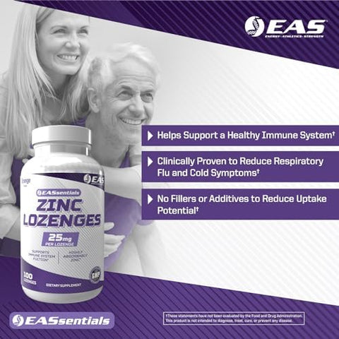 EAS Zinc Lozenges Highly Absorbable with No Fillers or Additives Supports Immune Function Gluten Free Non GMO 100 Lozenges (Orange Flavor)